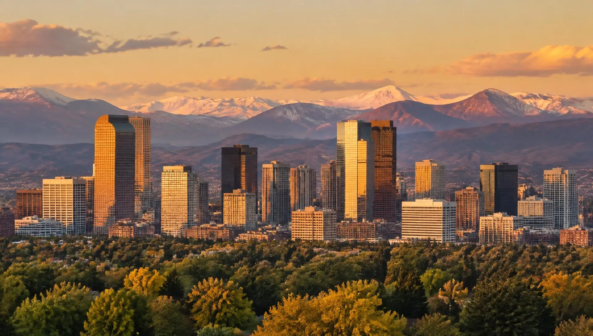 Denver skyline with the Rocky Mountains